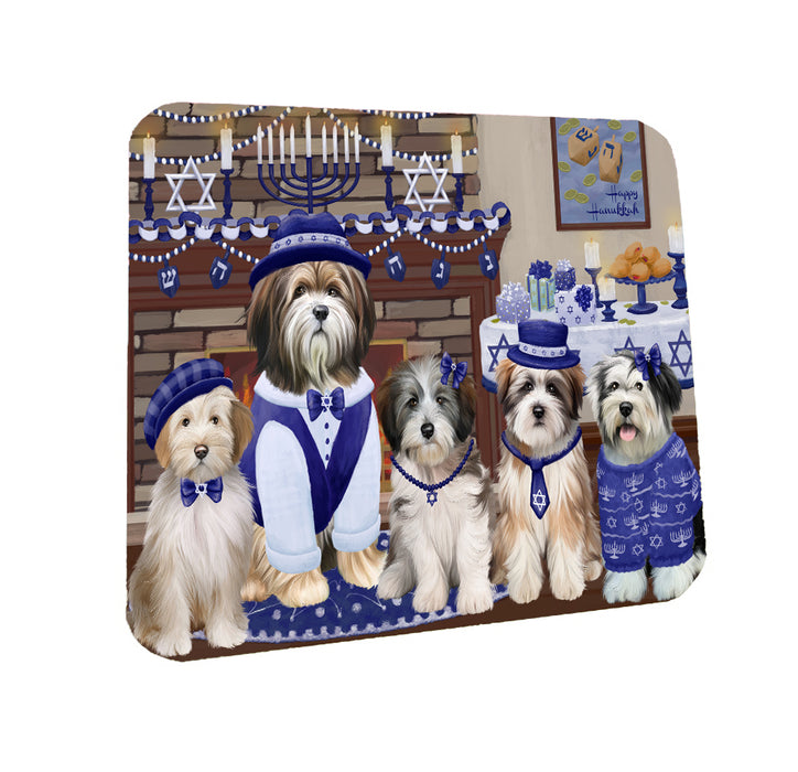 Happy Hanukkah Family Tibetan Terrier Dogs Coasters Set of 4 CSTA57884