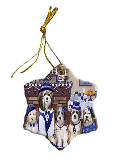 Happy Hanukkah Family Tibetan Terrier Dogs Star Porcelain Ornament SPOR57740