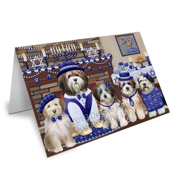 Happy Hanukkah Family Tibetan Terrier Dogs Handmade Artwork Assorted Pets Greeting Cards and Note Cards with Envelopes for All Occasions and Holiday Seasons GCD78566