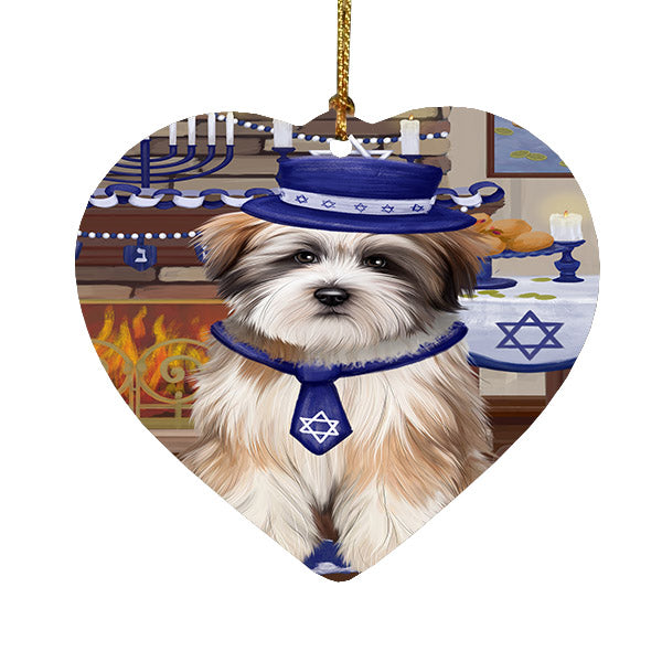 Happy Hanukkah Tibetan Terrier Dog Heart Christmas Ornament HPOR57801