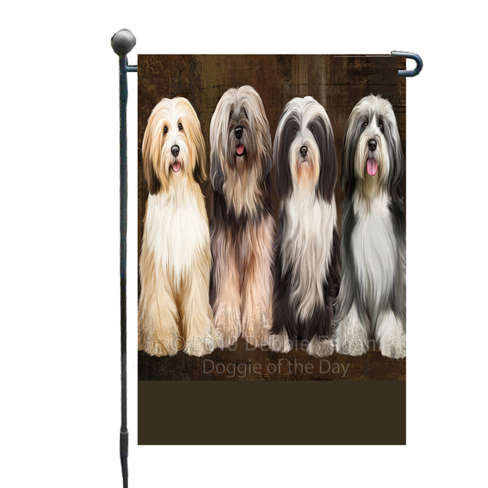 Personalized Rustic 4 Tibetan Terrier Dogs Custom Garden Flag GFLG63361