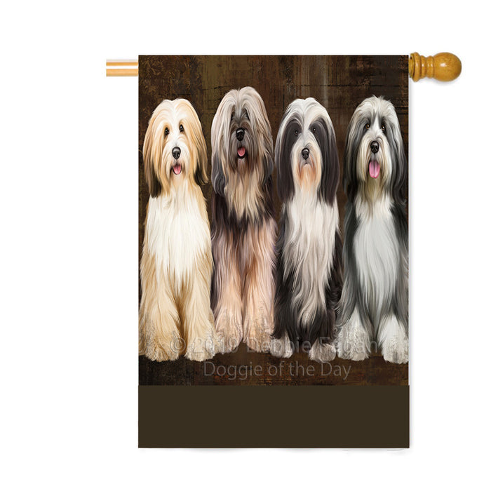 Personalized Rustic 4 Tibetan Terrier Dogs Custom House Flag FLG64438