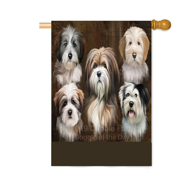 Personalized Rustic 5 Tibetan Terrier Dogs Custom House Flag FLG-DOTD-A62632
