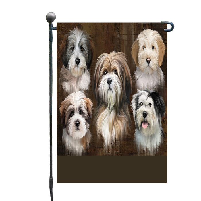 Personalized Rustic 5 Tibetan Terrier Dogs Custom Garden Flags GFLG-DOTD-A62576