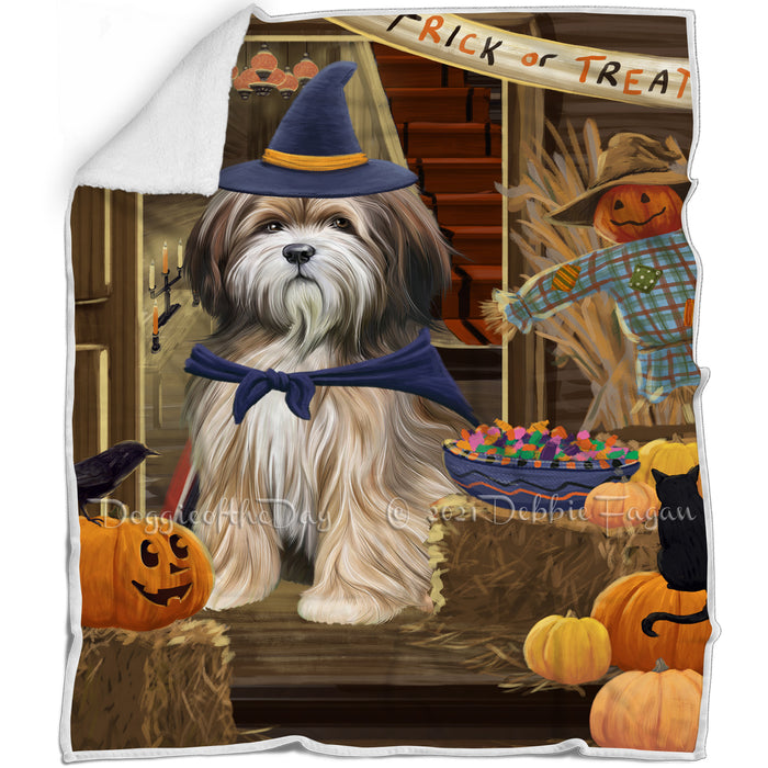 Enter at Own Risk Trick or Treat Halloween Tibetan Terrier Dog Blanket BLNKT97122