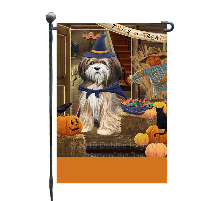 Personalized Enter at Own Risk Trick or Treat Halloween Tibetan Terrier Dog Custom Garden Flags GFLG-DOTD-A59748