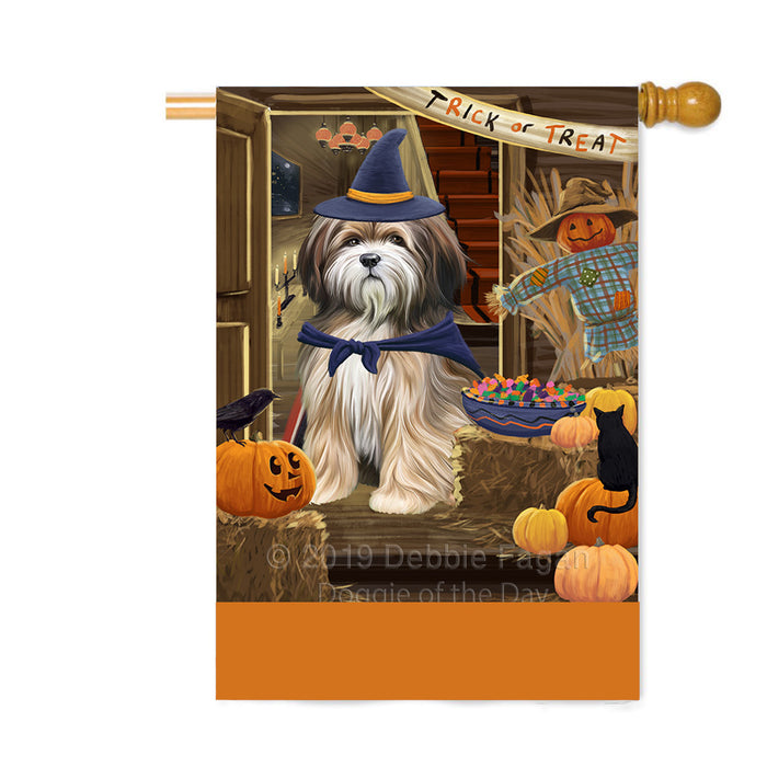Personalized Enter at Own Risk Trick or Treat Halloween Tibetan Terrier Dog Custom House Flag FLG-DOTD-A59804