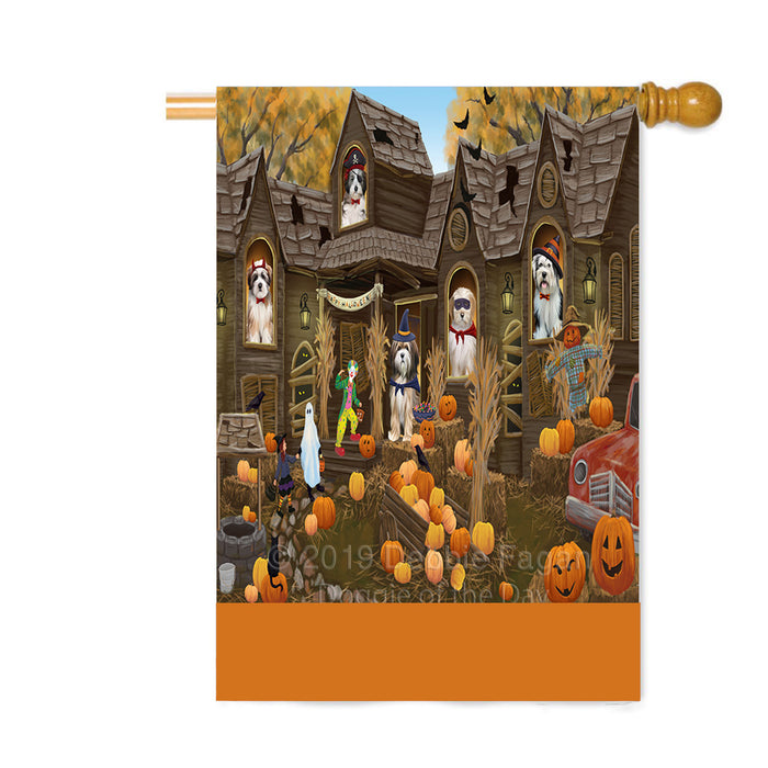 Personalized Haunted House Trick or Treat Halloween Tibetan Terrier Dogs Custom House Flag FLG-DOTD-A59805