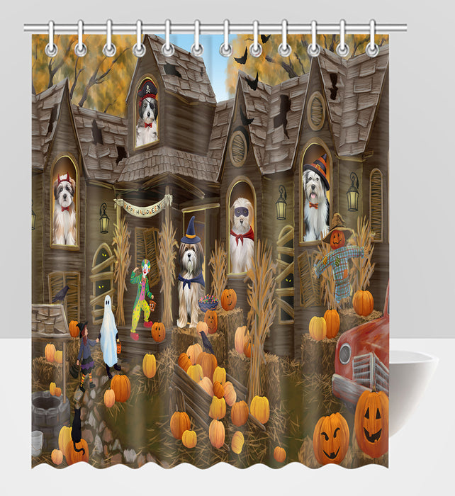 Haunted House Halloween Trick or Treat Tibetan Terrier Dogs Shower Curtain