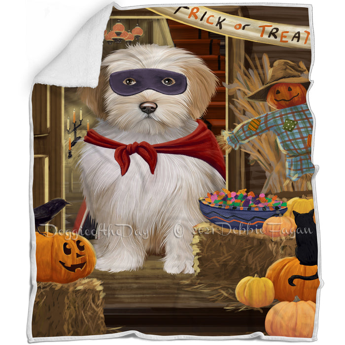 Enter at Own Risk Trick or Treat Halloween Tibetan Terrier Dog Blanket BLNKT97131