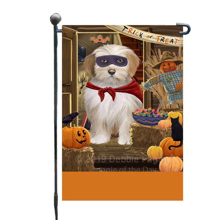 Personalized Enter at Own Risk Trick or Treat Halloween Tibetan Terrier Dog Custom Garden Flags GFLG-DOTD-A59750