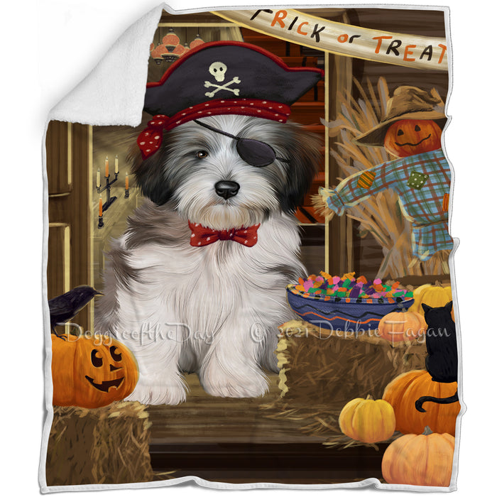 Enter at Own Risk Trick or Treat Halloween Tibetan Terrier Dog Blanket BLNKT97140