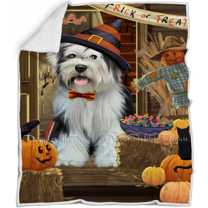 Enter at Own Risk Trick or Treat Halloween Tibetan Terrier Dog Blanket BLNKT97158