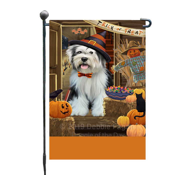 Personalized Enter at Own Risk Trick or Treat Halloween Tibetan Terrier Dog Custom Garden Flags GFLG-DOTD-A59752