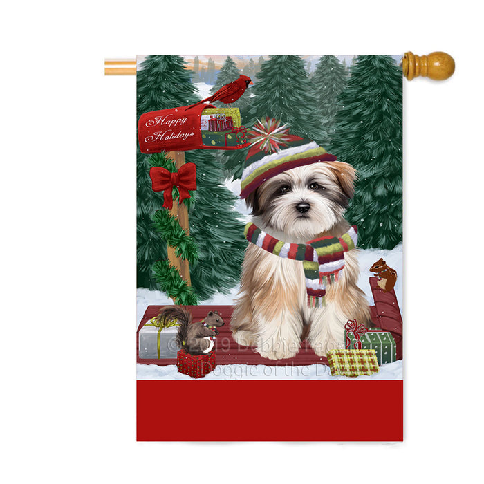 Personalized Merry Christmas Woodland Sled Tibetan Terrier Dog Custom House Flag FLG-DOTD-A61766