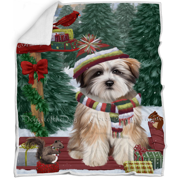 Merry Christmas Woodland Sled Tibetan Terrier Dog Blanket BLNKT114906