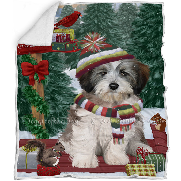 Merry Christmas Woodland Sled Tibetan Terrier Dog Blanket BLNKT114915