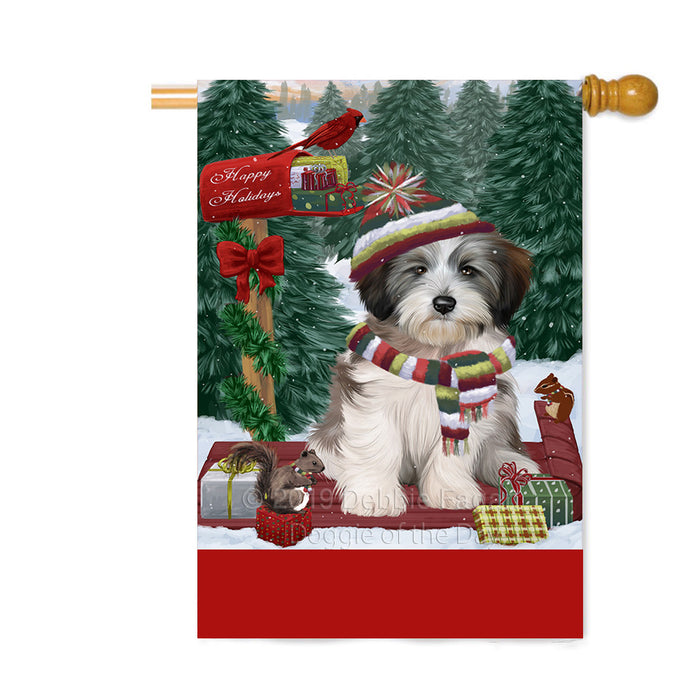 Personalized Merry Christmas Woodland Sled Tibetan Terrier Dog Custom House Flag FLG-DOTD-A61767