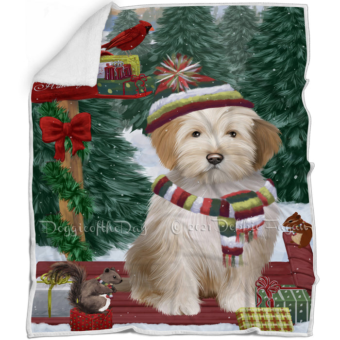 Merry Christmas Woodland Sled Tibetan Terrier Dog Blanket BLNKT114924
