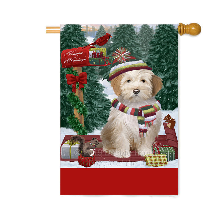 Personalized Merry Christmas Woodland Sled Tibetan Terrier Dog Custom House Flag FLG-DOTD-A61768