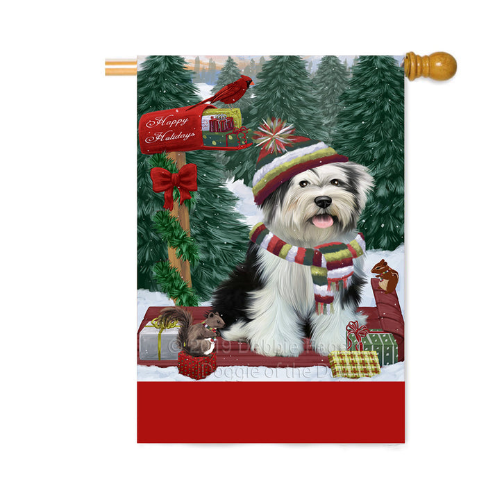 Personalized Merry Christmas Woodland Sled Tibetan Terrier Dog Custom House Flag FLG-DOTD-A61769