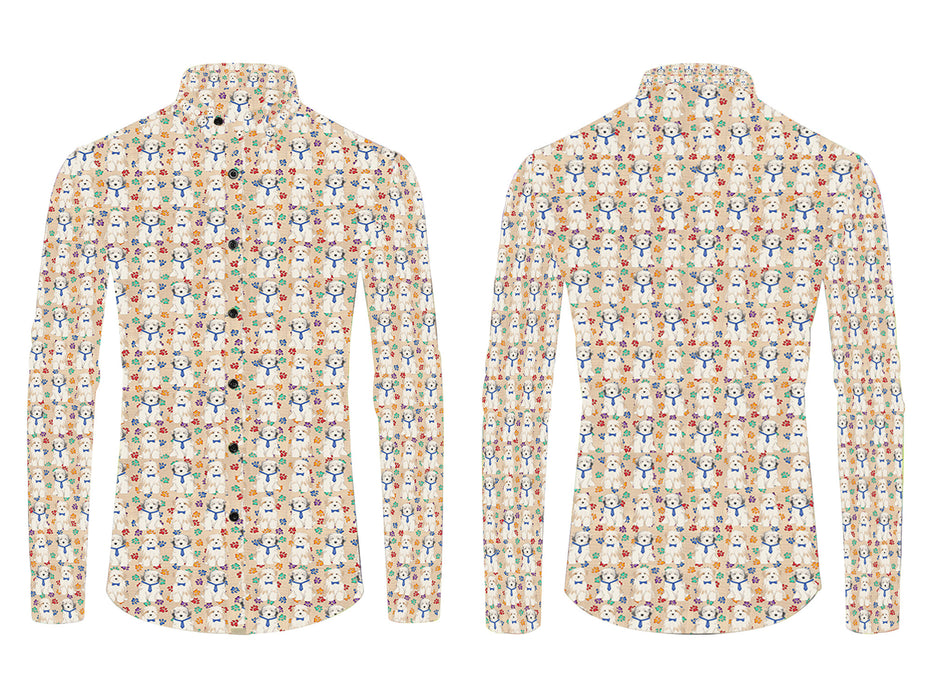 Rainbow Paw Print Tibetan Terrier Dogs Blue All Over Print Casual Dress Men's Shirt