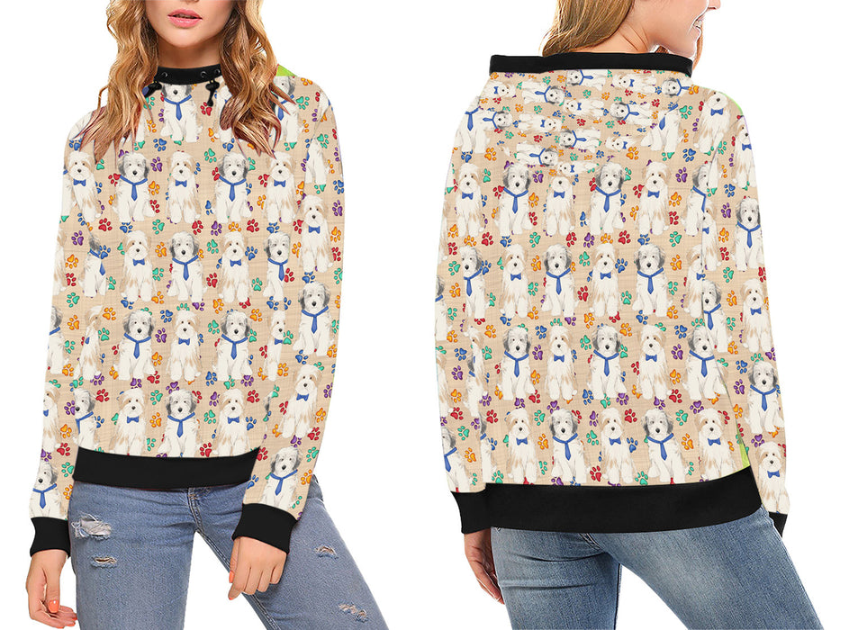 Rainbow Paw Print Tibetan Terrier Dogs High Neck Pullover Women's Hoodie WH49171