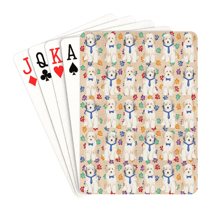 Rainbow Paw Print Tibetan Terrier Dogs Blue Playing Card Decks