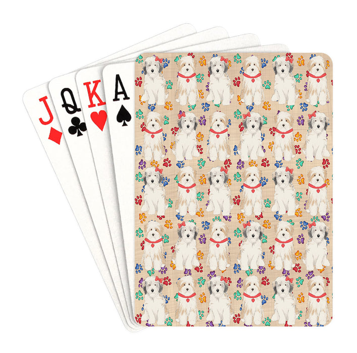 Rainbow Paw Print Tibetan Terrier Dogs Red Playing Card Decks