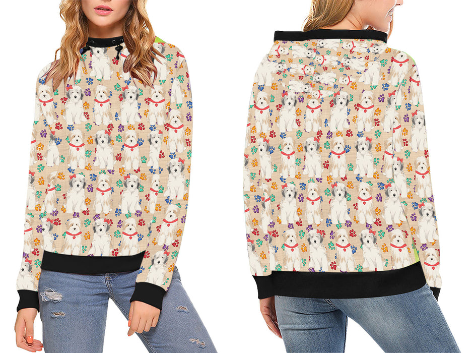 Rainbow Paw Print Tibetan Terrier Dogs High Neck Pullover Women's Hoodie WH49172