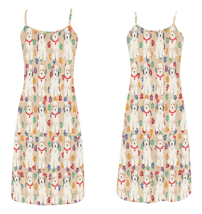 Rainbow Paw Print Tibetan Terrier Dogs Red Alcestis Slip Dress