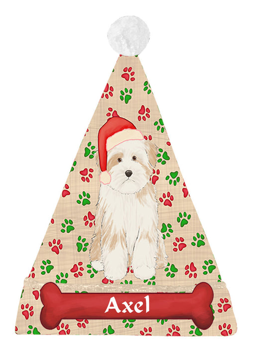 Pet Name Personalized Christmas Paw Print Tibetan Terrier Dogs Santa Hat