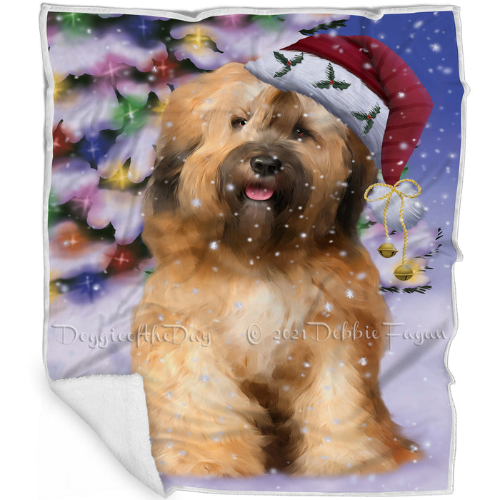 Winterland Wonderland Tibetan Terrier Dog In Christmas Holiday Scenic Background Blanket BLNKT121089