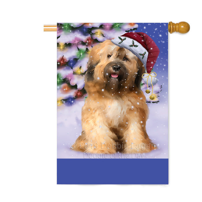 Personalized Winterland Wonderland Tibetan Terrier Dog In Christmas Holiday Scenic Background Custom House Flag FLG-DOTD-A61480