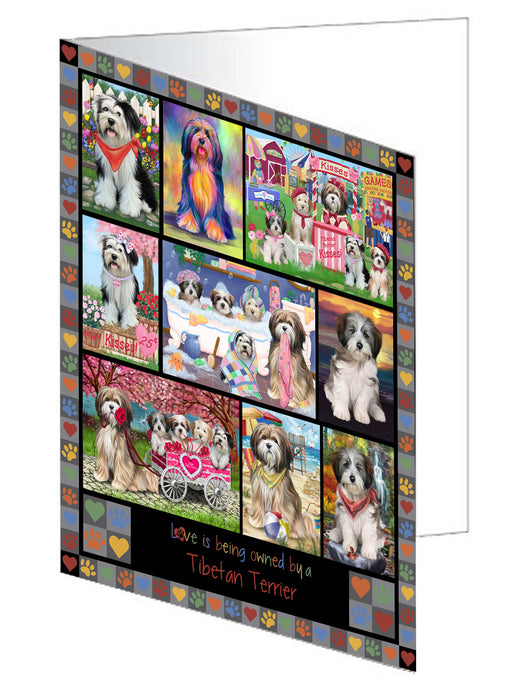 Love is Being Owned Tibetan Terrier Dog Grey Handmade Artwork Assorted Pets Greeting Cards and Note Cards with Envelopes for All Occasions and Holiday Seasons GCD77519