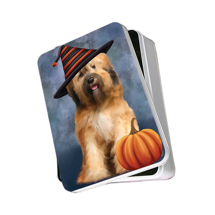 Happy Halloween Tibetan Terrier Dog Wearing Witch Hat with Pumpkin Photo Storage Tin PITN54768