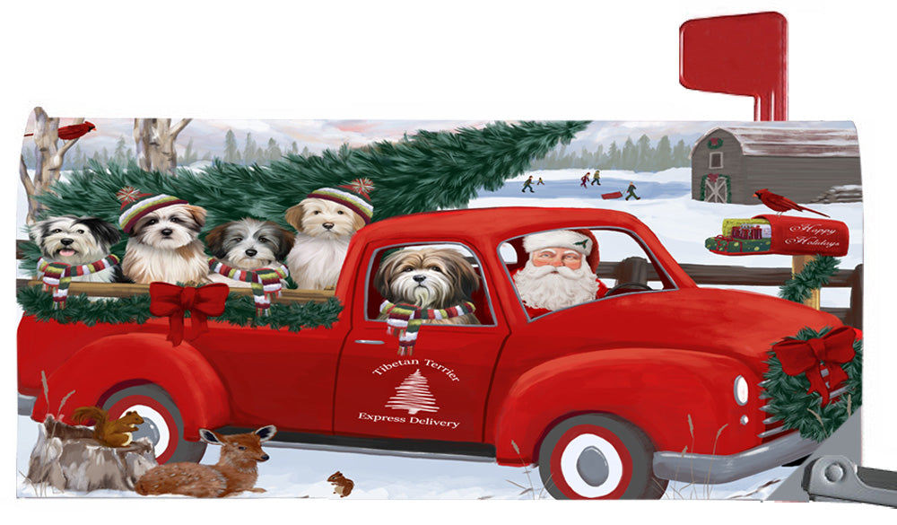 Magnetic Mailbox Cover Christmas Santa Express Delivery Tibetan Terriers Dog MBC48357