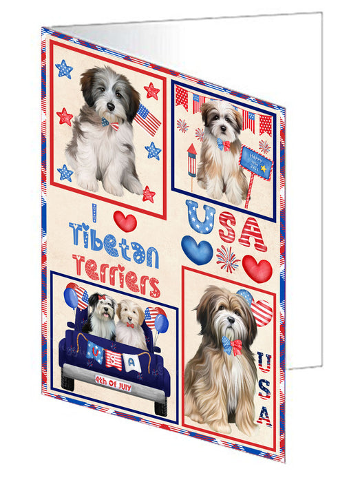 4th of July Independence Day I Love USA Tibetan Terrier Dogs Handmade Artwork Assorted Pets Greeting Cards and Note Cards with Envelopes for All Occasions and Holiday Seasons