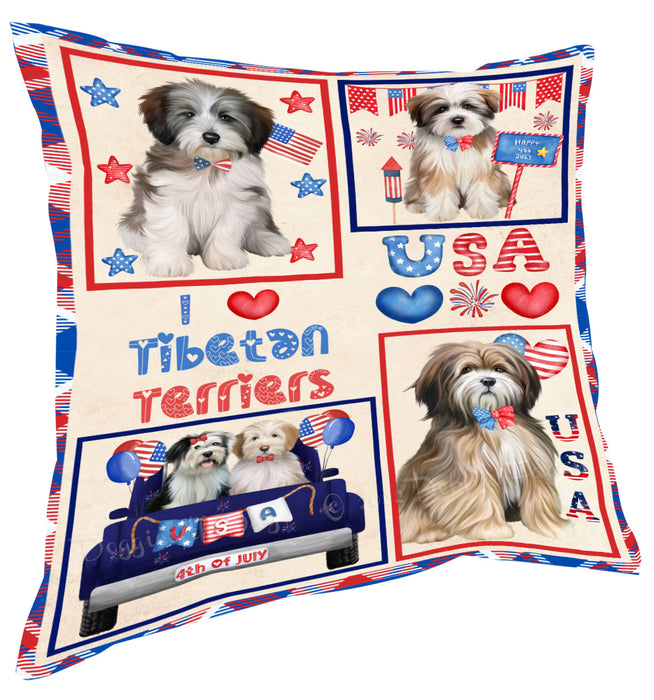 4th of July Independence Day I Love USA Tibetan Terrier Dogs Pillow with Top Quality High-Resolution Images - Ultra Soft Pet Pillows for Sleeping - Reversible & Comfort - Ideal Gift for Dog Lover - Cushion for Sofa Couch Bed - 100% Polyester