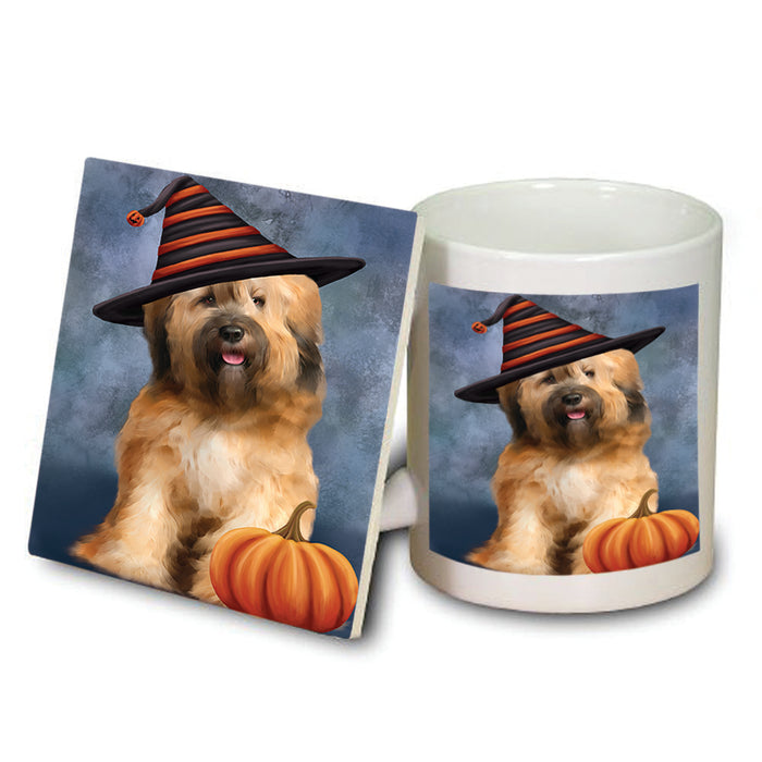 Happy Halloween Tibetan Terrier Dog Wearing Witch Hat with Pumpkin Mug and Coaster Set MUC54817