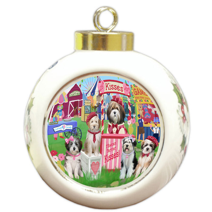 Carnival Kissing Booth Tibetan Terriers Dog Round Ball Christmas Ornament RBPOR56400