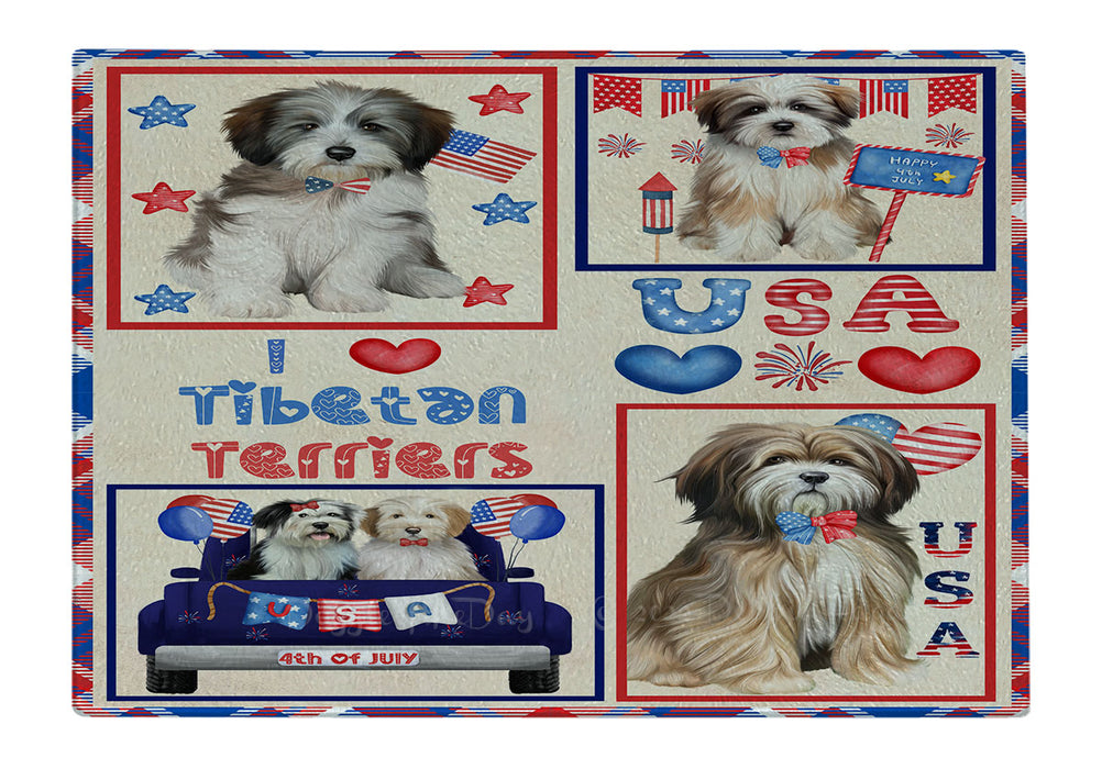 4th of July Independence Day I Love USA Tibetan Terrier Dogs Cutting Board - For Kitchen - Scratch & Stain Resistant - Designed To Stay In Place - Easy To Clean By Hand - Perfect for Chopping Meats, Vegetables