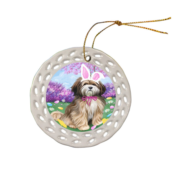 Tibetan Terrier Dog Easter Holiday Ceramic Doily Ornament DPOR49278