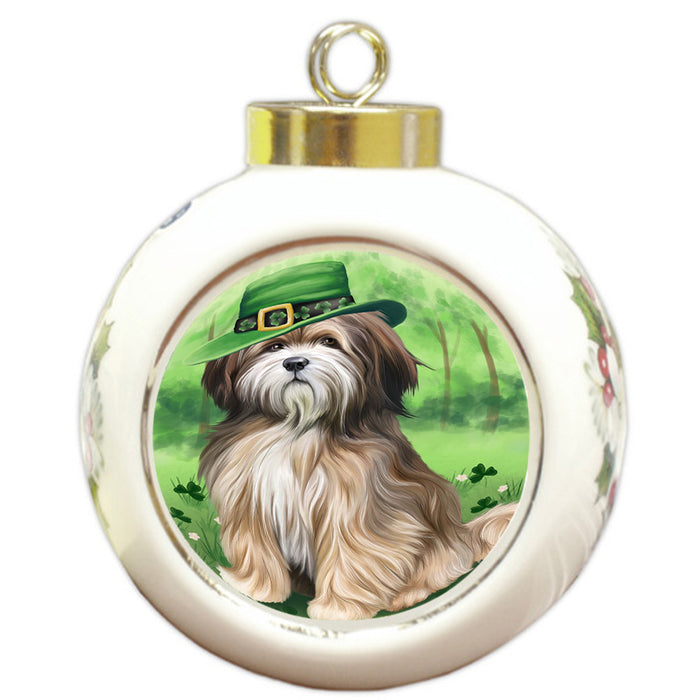 St. Patricks Day Irish Portrait Tibetan Terrier Dog Round Ball Christmas Ornament RBPOR49413