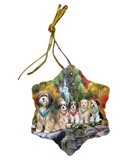 Scenic Waterfall Tibetan Terriers Dog Star Porcelain Ornament SPOR49550