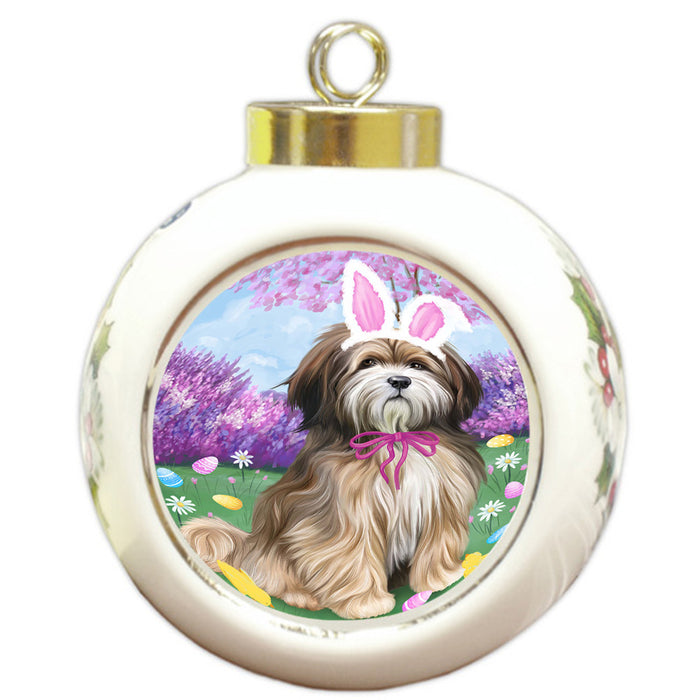 Tibetan Terrier Dog Easter Holiday Round Ball Christmas Ornament RBPOR49278