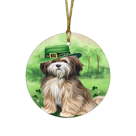St. Patricks Day Irish Portrait Tibetan Terrier Dog Round Flat Christmas Ornament RFPOR49404