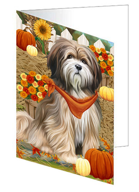 Fall Autumn Greeting Tibetan Terrier Dog with Pumpkins Handmade Artwork Assorted Pets Greeting Cards and Note Cards with Envelopes for All Occasions and Holiday Seasons GCD56657