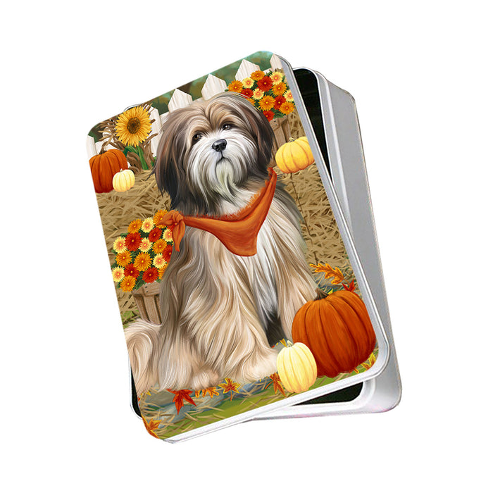 Fall Autumn Greeting Tibetan Terrier Dog with Pumpkins Photo Storage Tin PITN50876