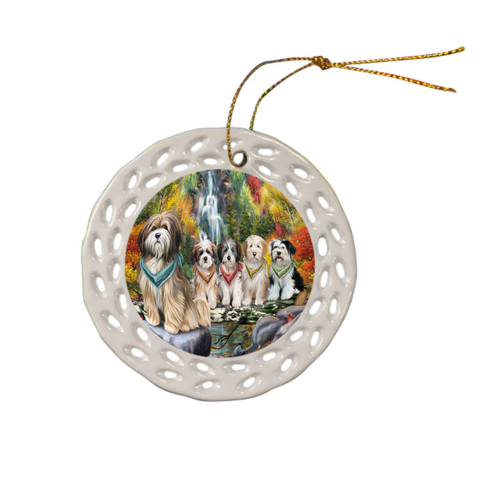 Scenic Waterfall Tibetan Terriers Dog Ceramic Doily Ornament DPOR49558